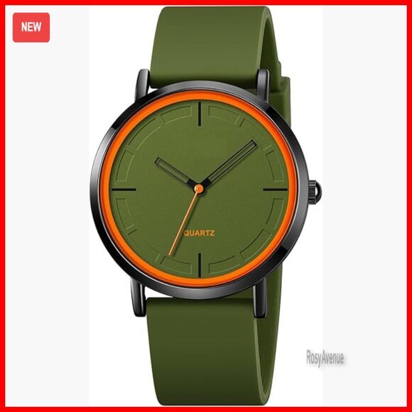 Analog Quartz Watch Silicone Strap Waterproof Unisex Sports Casual